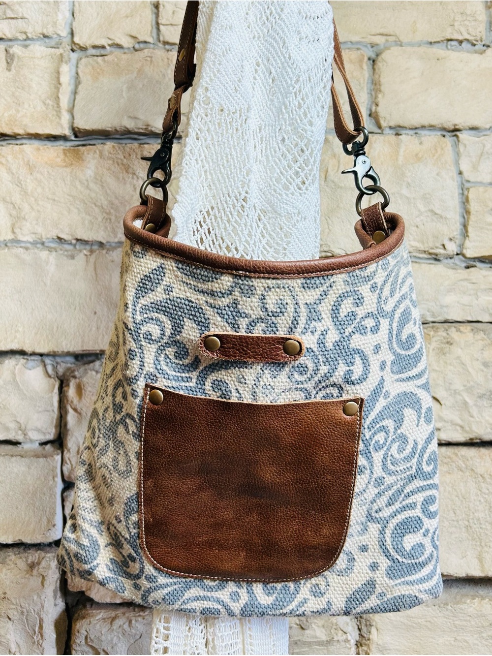 Myra Bag - Boho Crossbody Bag Black, Cream and Gray